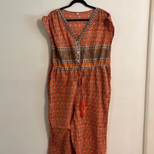 Orange printed cotton jumpsuit